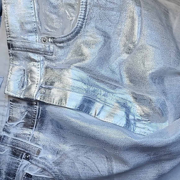 Zara Metallic Silver Foil Jean Ultra High Waist Straight Wide A Blogger Fav! - Picture 6 of 16